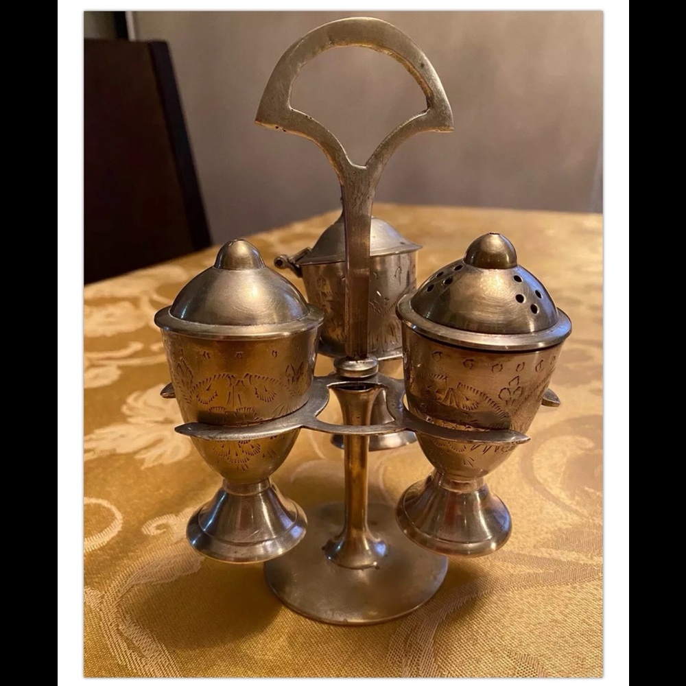 Vintage Silver Plated Salt, Pepper, Mustard or Sugar Set Engraved